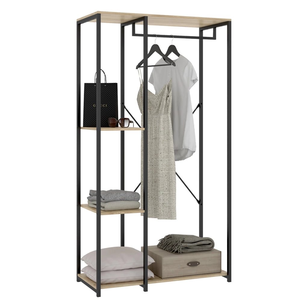Armadio Camera da Letto Clovis, Guardaroba Grande 3 Ripiani, 40x167h cm Marrone Rovere