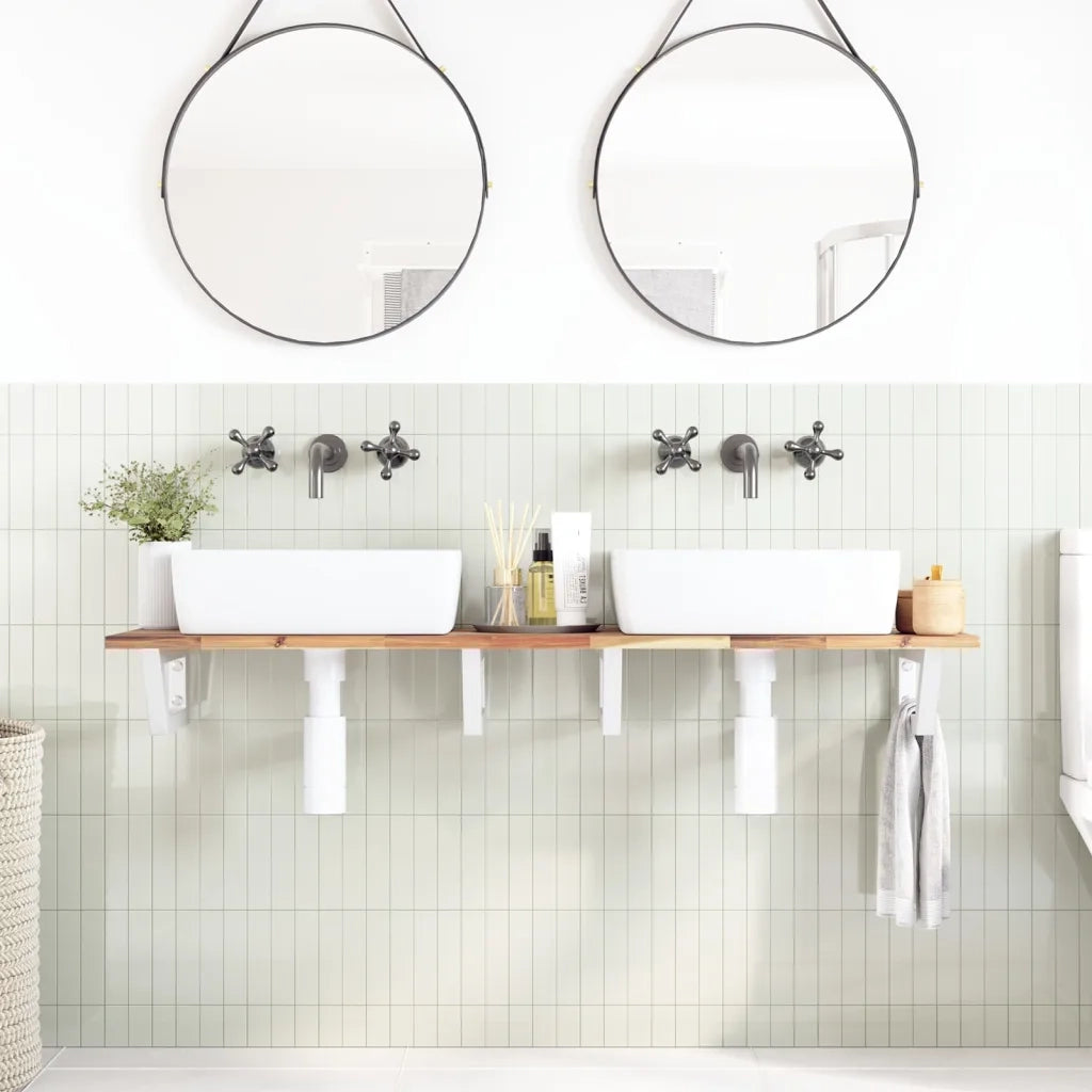Ripiano a Parete per Lavabo in Acciaio e Massello di Acacia 3302686