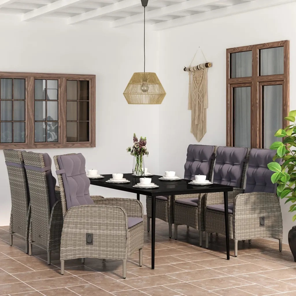 Set da Pranzo da Giardino 7 pz con Cuscini Grigio e Nero cod mxl 52000