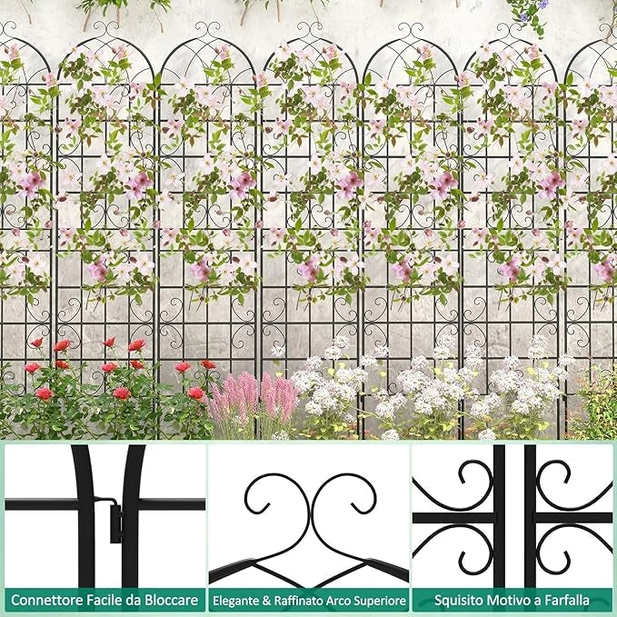 Traliccio da Giardino in Metallo 220 x 50 CM, Set di 2 Pannelli di Recinzione da Esterno per Piante Rampicanti, Decorazione Esterna per Giardino, Cortile e Patio