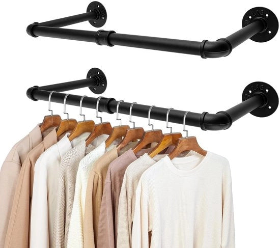 Set di appoggio per abbigliamento da parete 50 cm - Appoggio per abbigliamento in metallo - Maniglie per armadio - Set da 4 pezzi - Nero - Capacità di carico fino a 60 kg