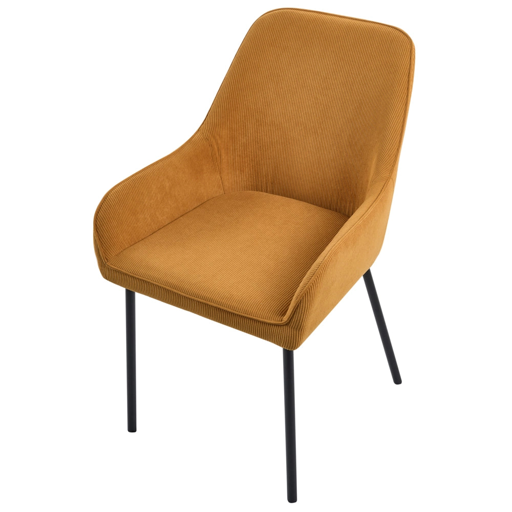 Set di 2 sedie per sala da pranzo Seduta imbottita in tessuto di velluto a coste giallo Gambe in metallo Nero Stile moderno