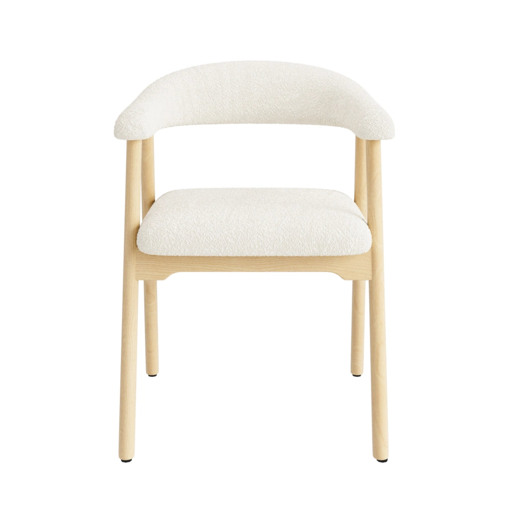 Set di 4 sedie da pranzo 60.5x57.0x79.5 cm con schienale ergonomico a C; legno e bouclé; naturale