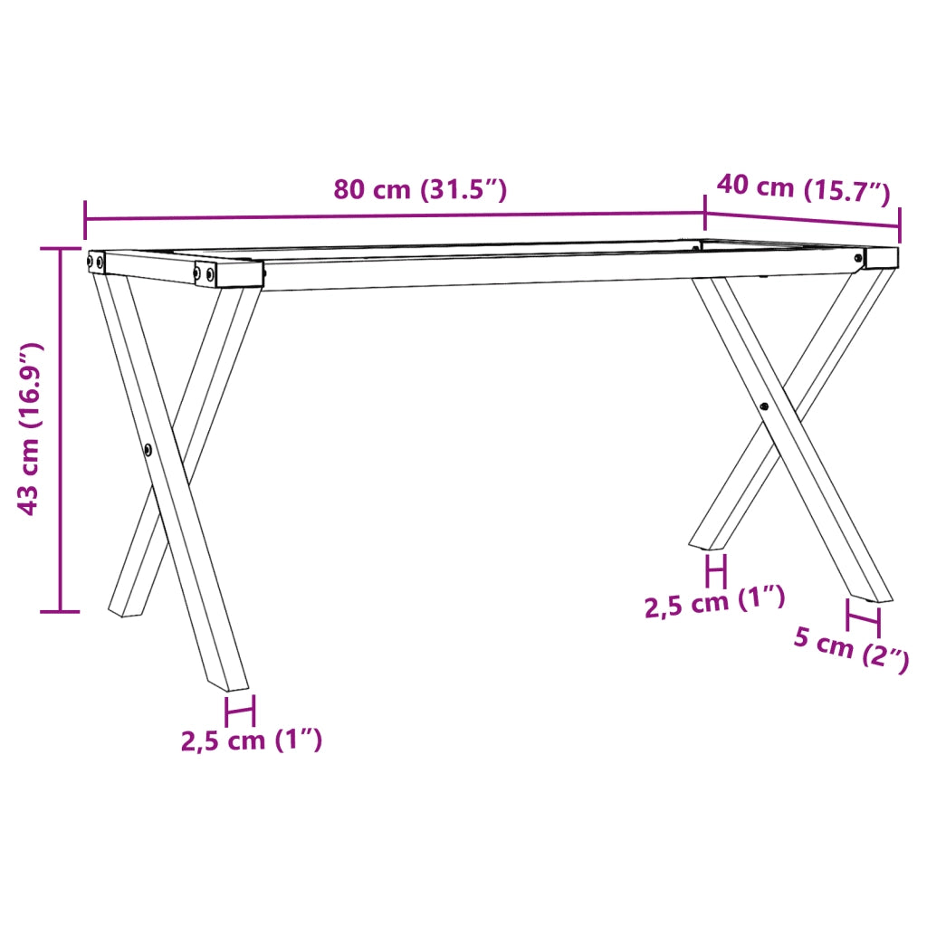 Telaio Gambe a X per Tavolino da Salotto 80x40x43 cm in Acciaio 357900