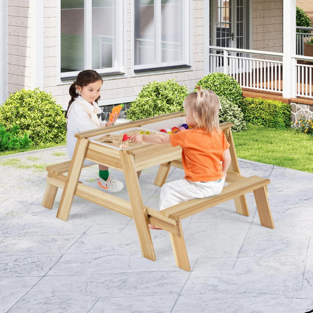 Set tavolo e panca 4 in 1 in legno con piano rimovibile e 2 scatole contenitive, Tavolo attivit¨¤ per bambini-Tavoli e sedie