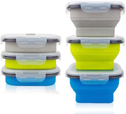 Contenitore alimentare 3-in-1 pieghevole per campeggio, 900 ml, con coperchi ermetici, 15 x 15 cm, spaziale, ideale per viaggi, pesca e pasti in cucina