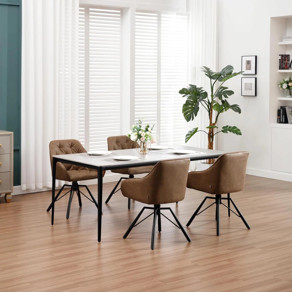 Set di 8 Sedie per Sala da Pranzo Girevoli a 360°, Sedie da Cucina Imbottite con Gambe in Metallo, Poltroncine in PU per Camera da Letto, Soggiorno, Ufficio, Marrone chiaro EZS61hbr-8