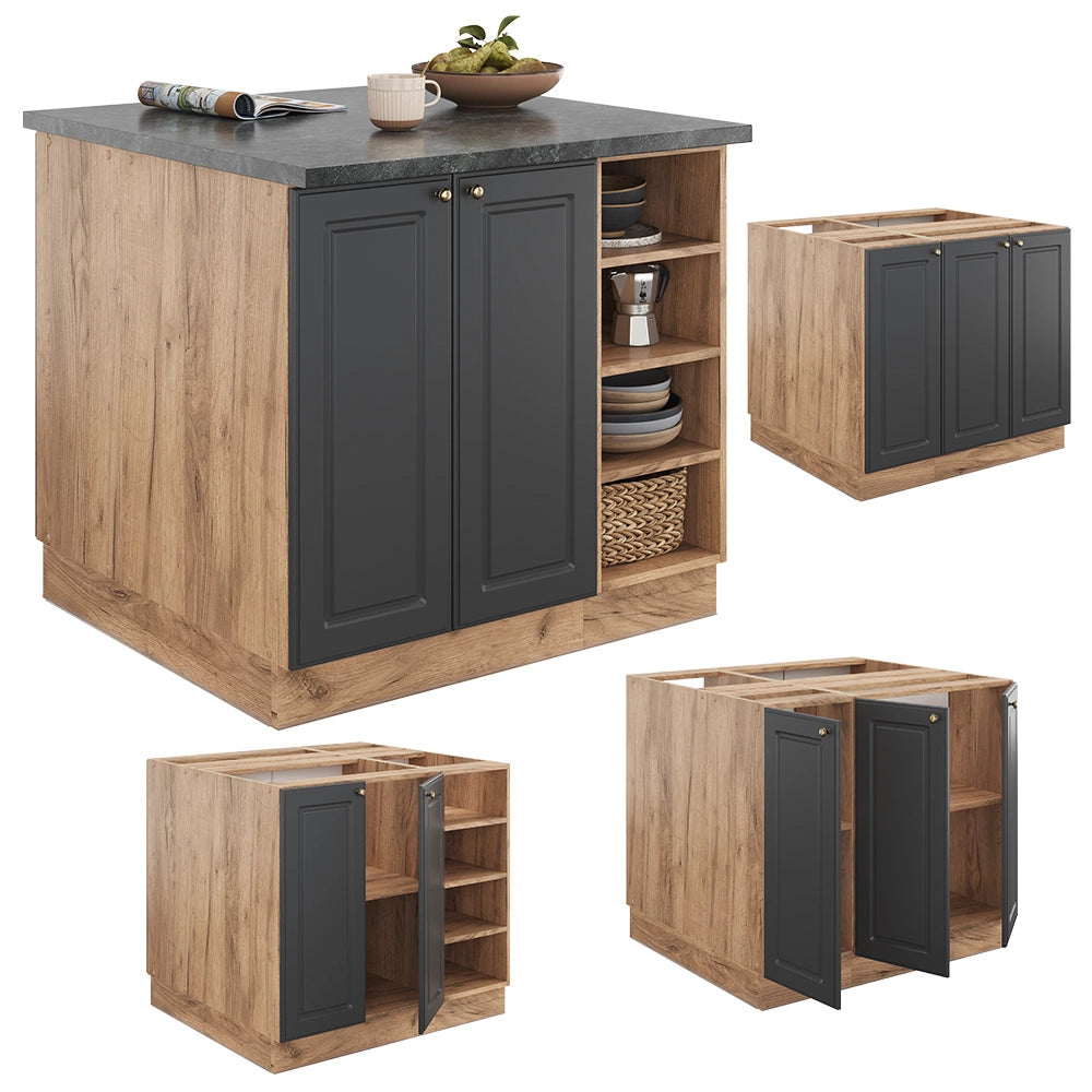 Isola cucina Fame-Line Antracite-oro/Rovere dorato 90 cm senza piano di lavoro Vicco