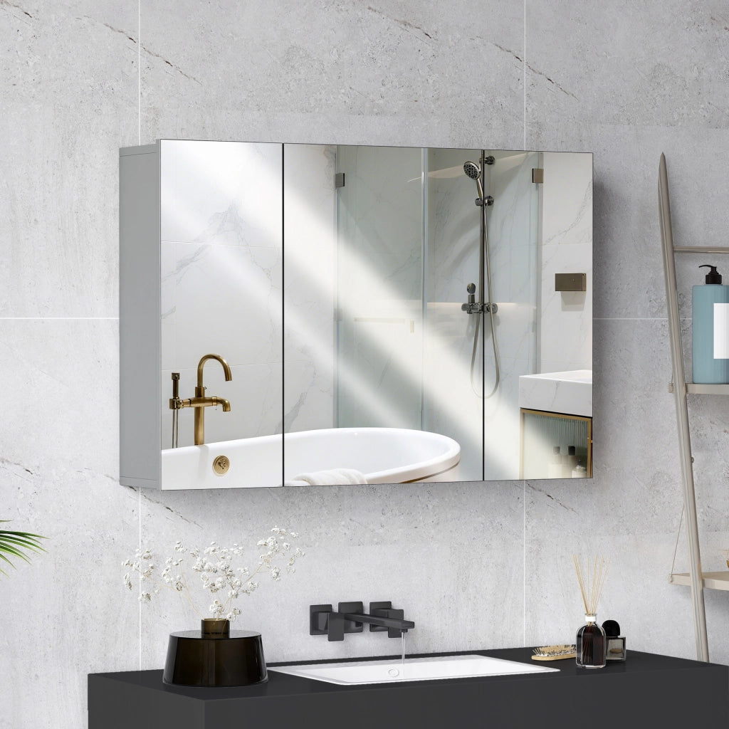 Armadio a muro per bagno con 3 ante specchio e ripiani regolabili ¨C Zephmum ¨C MDF grigio 90x60x15 cm