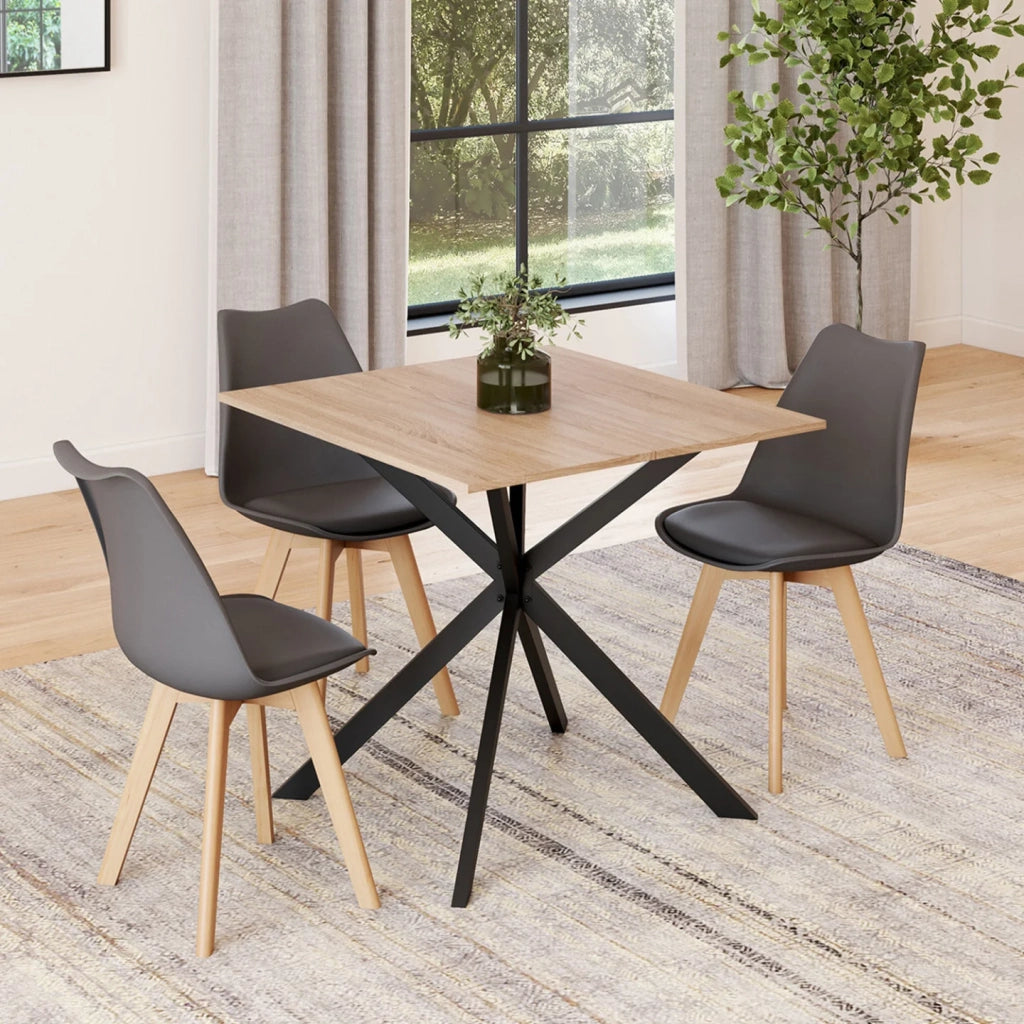 IDMarket - ALIX Tavolo da pranzo quadrato allungabile per 4-6 persone con gamba in legno e ragno nero 80-120 cm