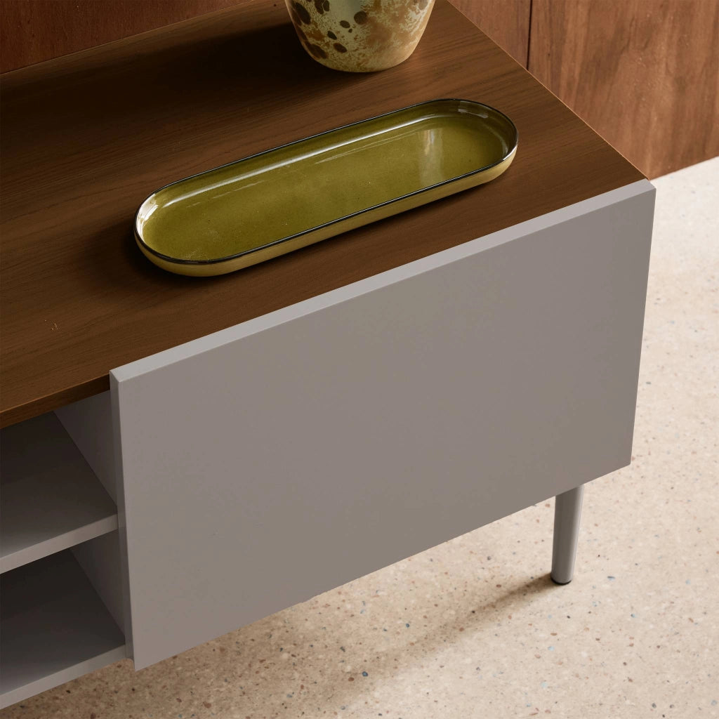 Mobile tv in metallo e decorazione in legno 2 ante, 140cm, grigio
