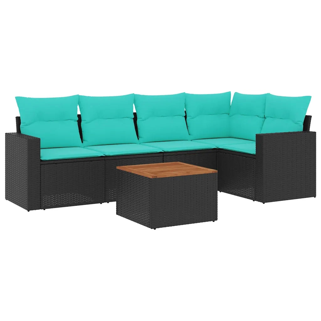Set Divani da Giardino 6 pz con Cuscini Nero in Polyrattan
