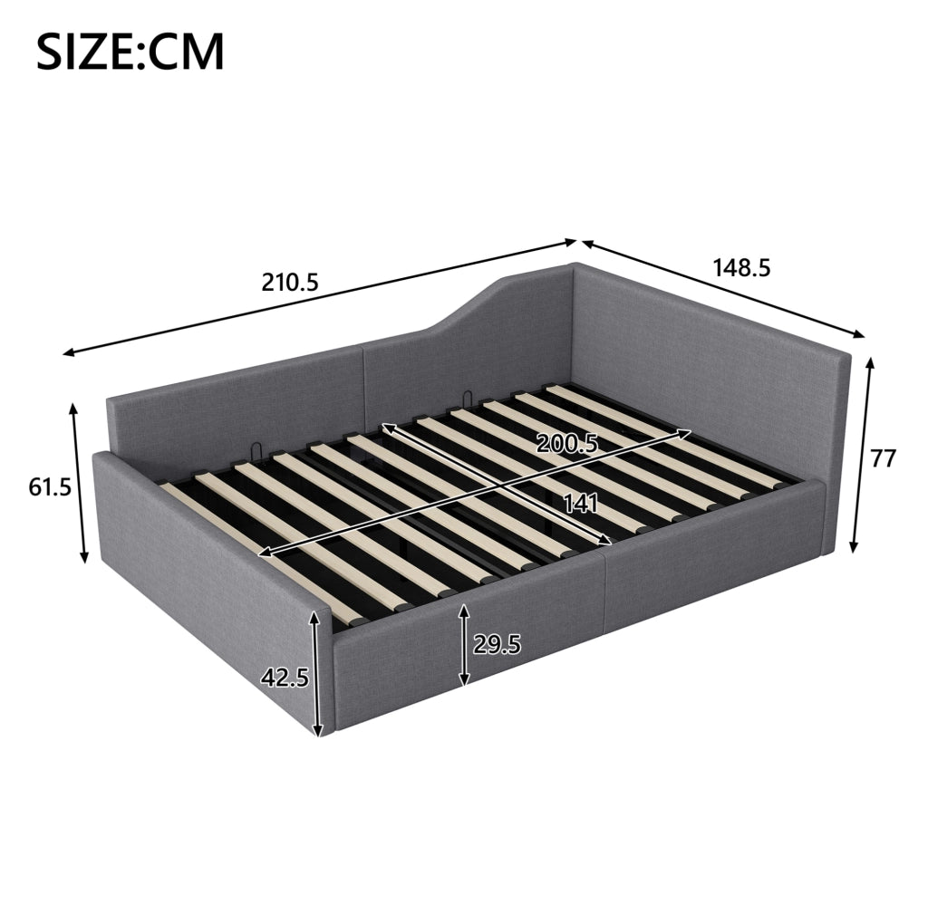 Tagesbett imbottito 140x200 con contenitore, grigio