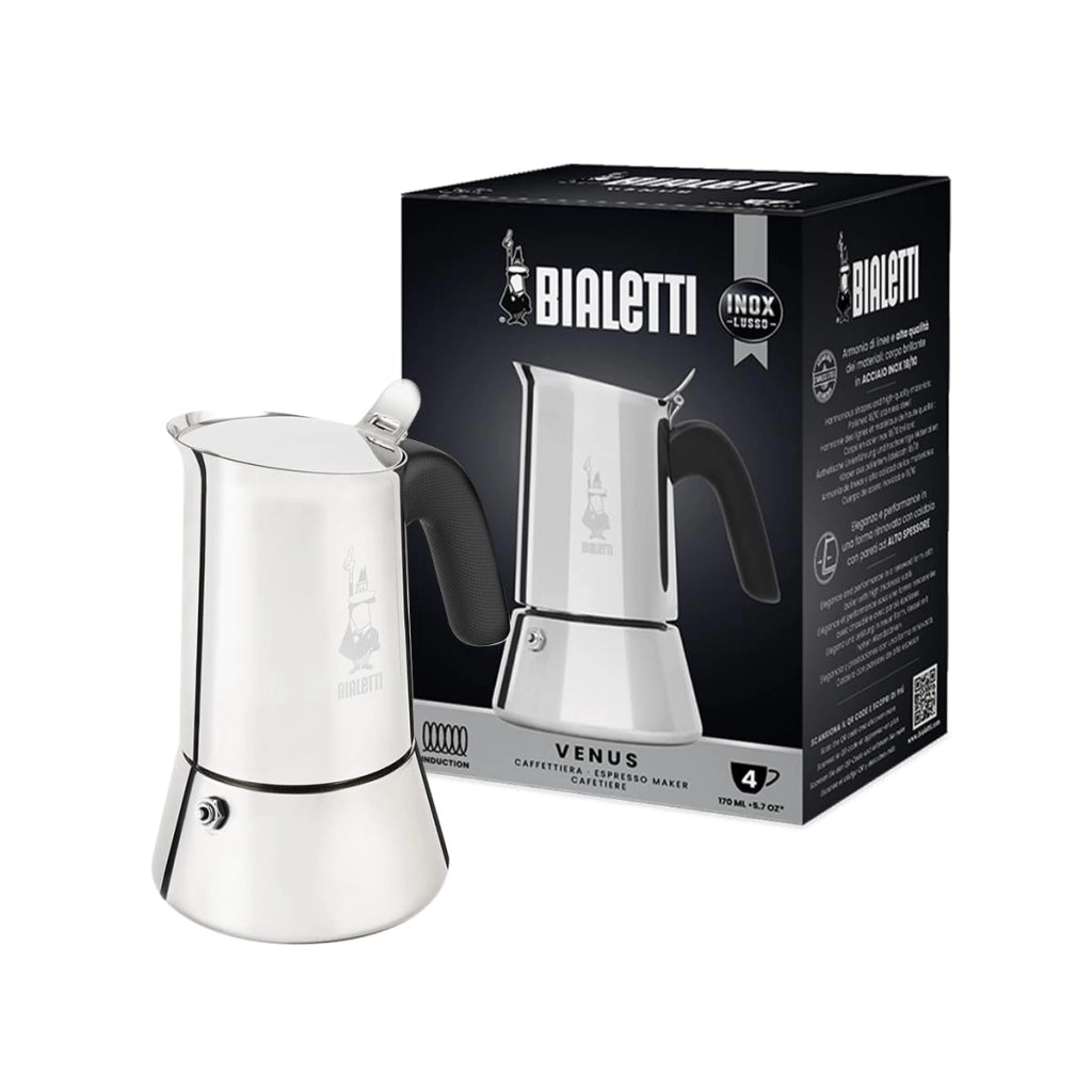 Caffettiera Venus 4 Tazze in Acciaio Inox Lucido e Satinato Compatibile con Induzione Made in Italy Bialetti