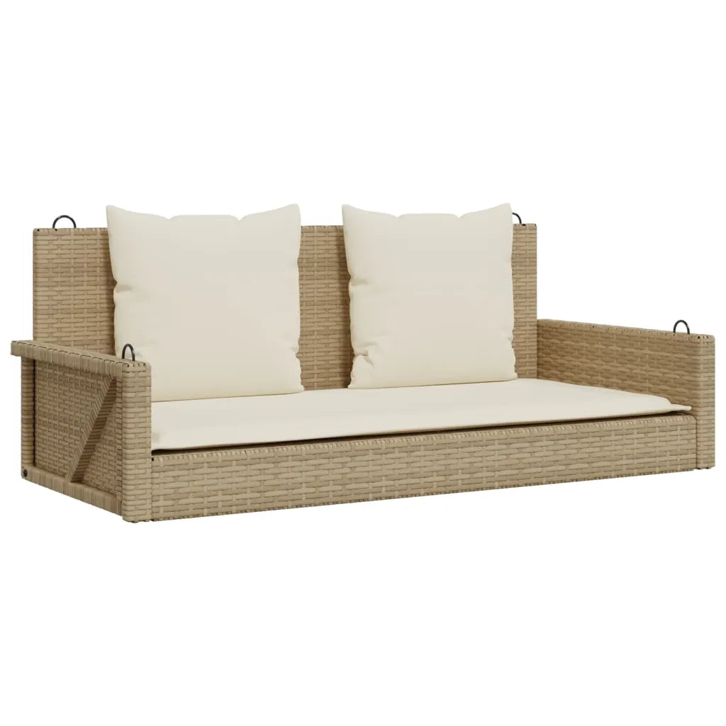 Panca da Giardino | Panchina a Dondolo con Cuscini Beige 119x56x48 cm in Polyrattan