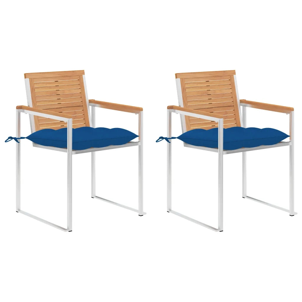Sedie da Giardino 2 pz con Cuscini in Legno di Teak e Acciaio cod mxl 24299