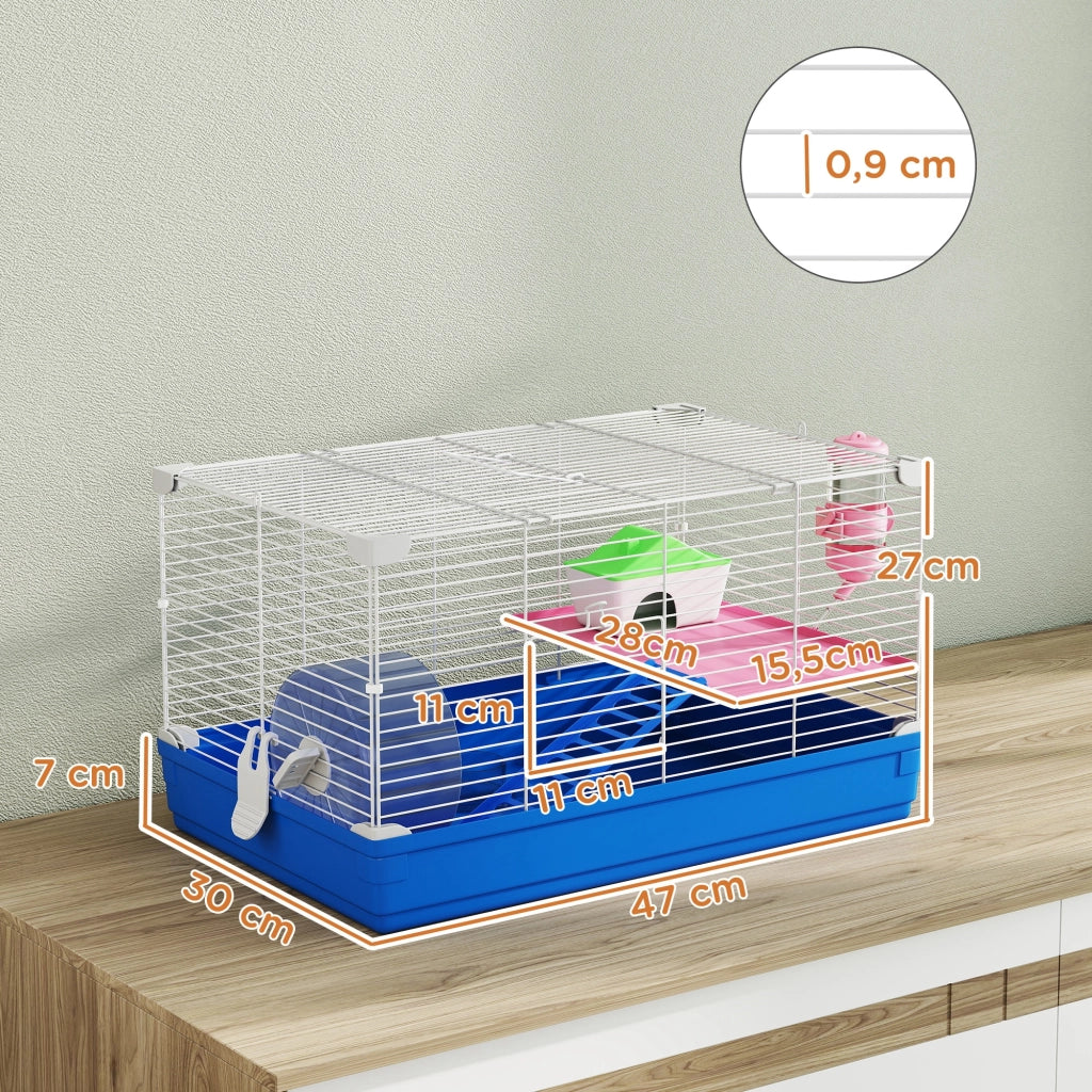 Casetta per Criceti con Ruota da Esercizio ¨C Zephmum ¨C 47x30x27 cm Blu