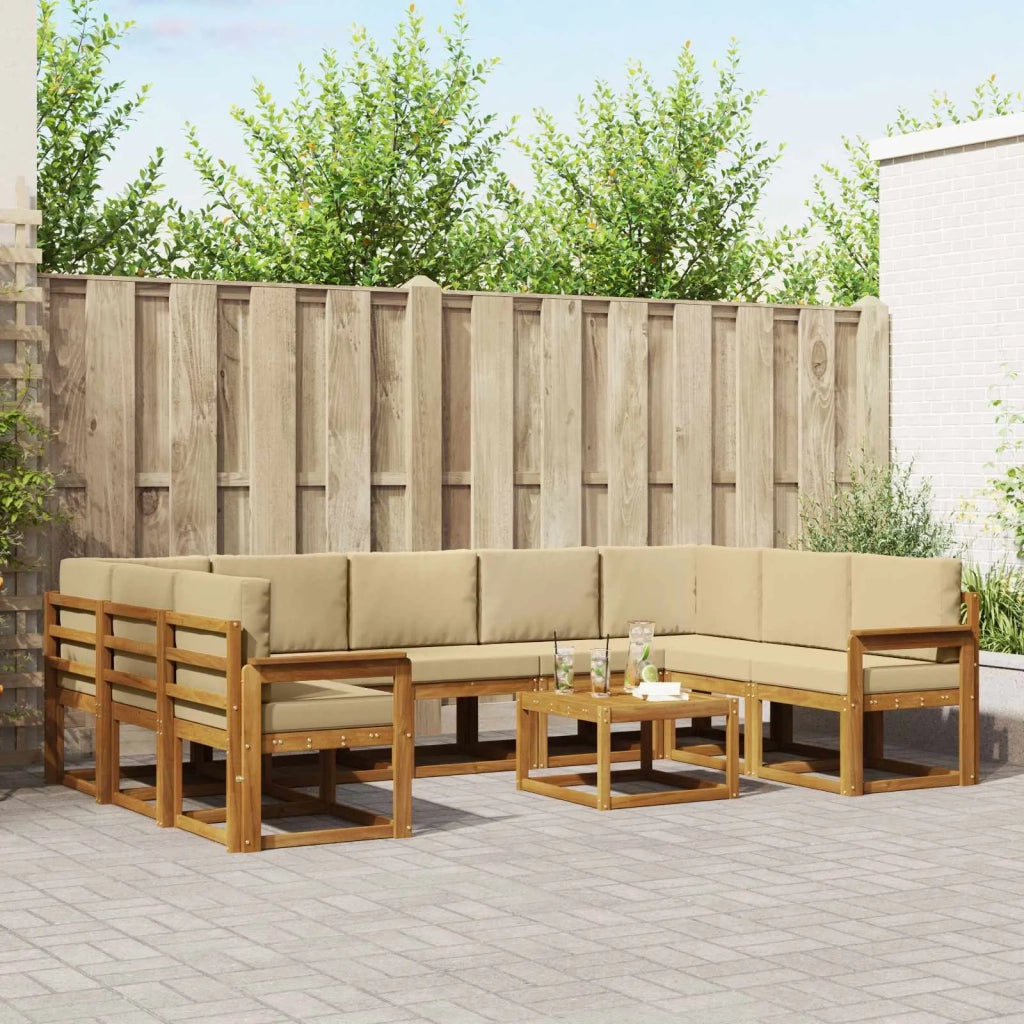 Set di divani da esterno con cuscino 10 pcs Naturale e Beige