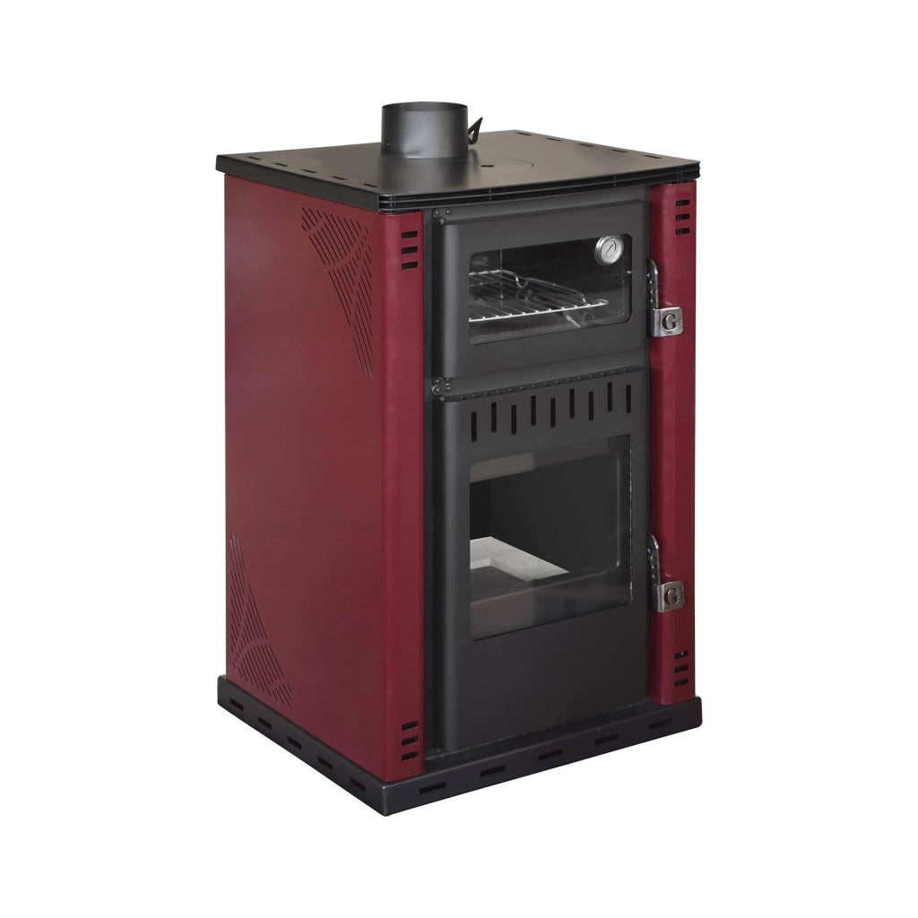 Stufa a legna Aragona, Caminetto a legna, Focolare a legna, Stufa rustica, Made in Italy, 62x62 h102 cm, Rosso