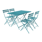 Set tavolo da giardino pieghevole in acciaio con 4 sedie, 110cm, blu