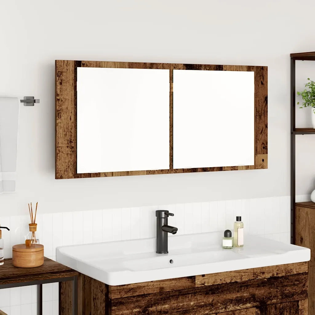 Armadio Specchio LED con porta-Mobile bagno con specchio Legno vecchio 100 x 12 x 45 cm