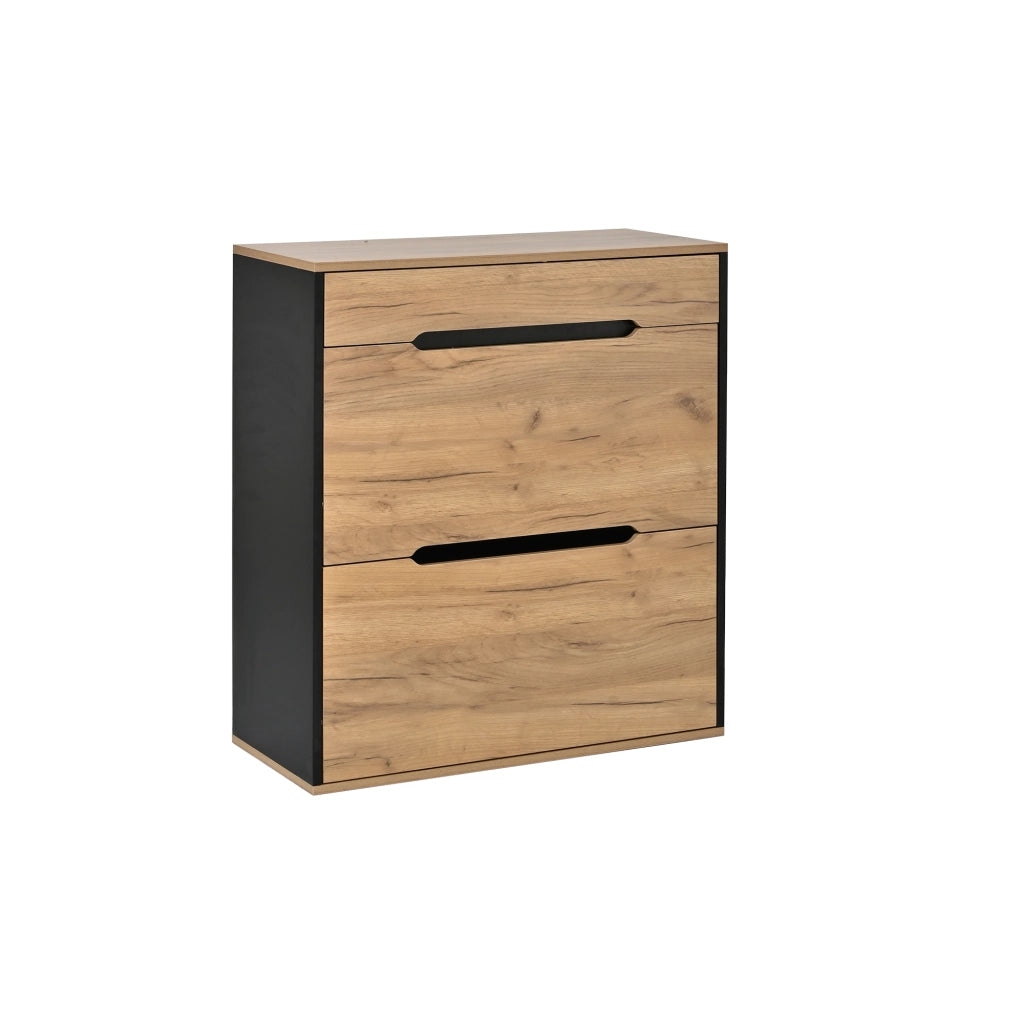 Set guardaroba modulare con scarpiera ribaltabile, panca portaoggetti, specchio e appendiabiti, Nero/Naturale, 156x36x176 cm