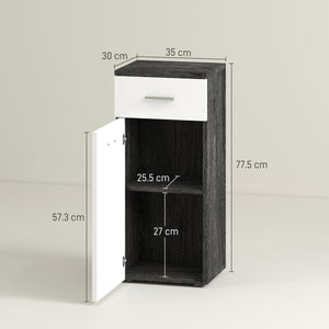 Mobile Bagno 35x30x77,5cm con Cassetto e Armadietto in Legno Bianco e Nero