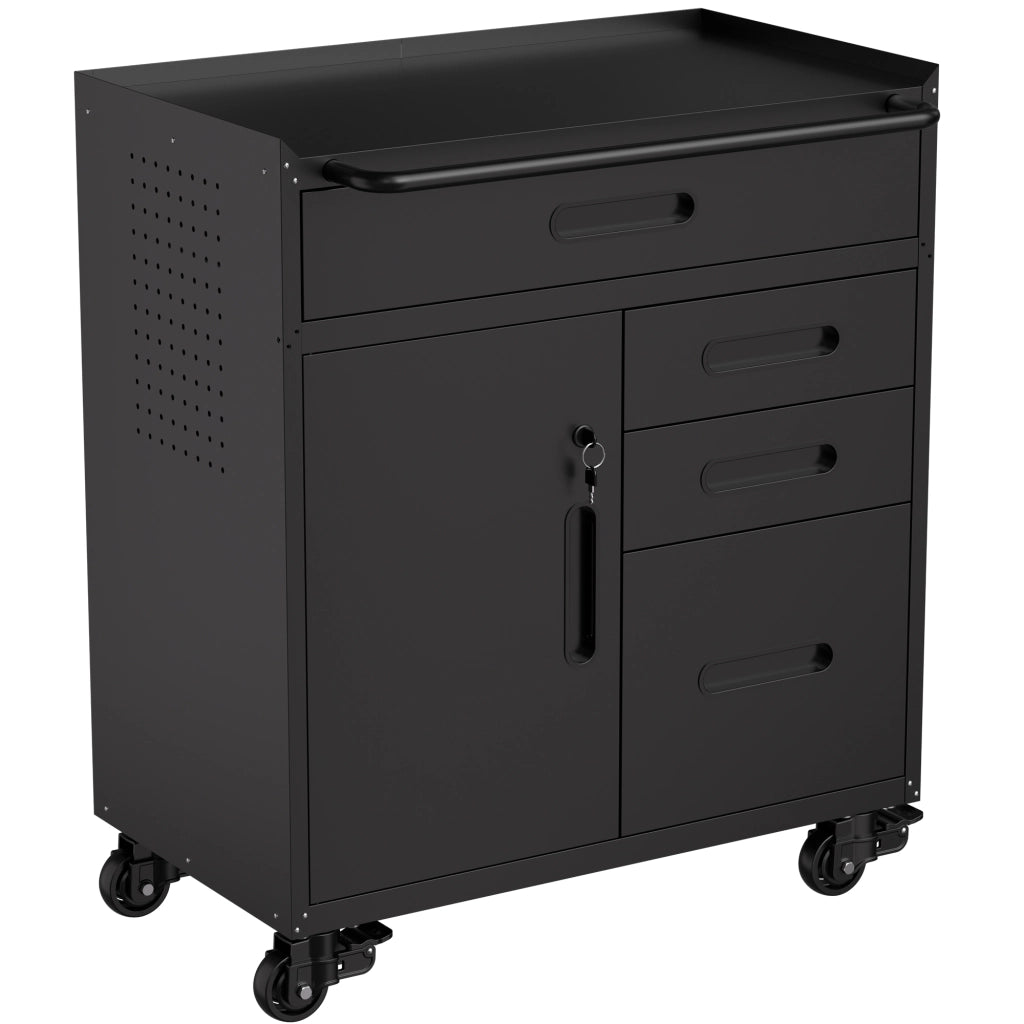 Mobiletto portautensili ¨C organizer per garage con scomparto chiudibile a chiave e 4 cassetti, contenitore in acciaio mobile per officina e garage dom