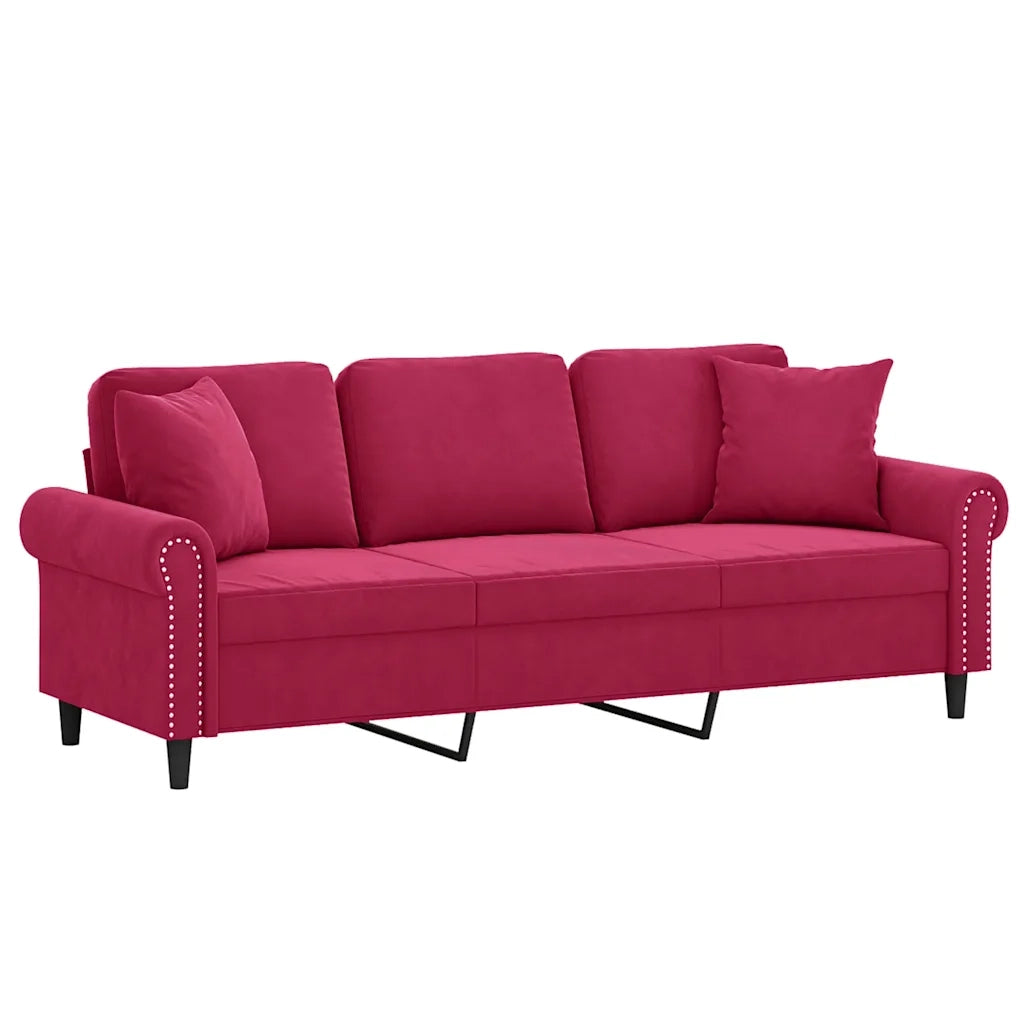 Divano a 3 Posti con Cuscini Rosso Vino 180 cm in Vellutocod mxl 123102