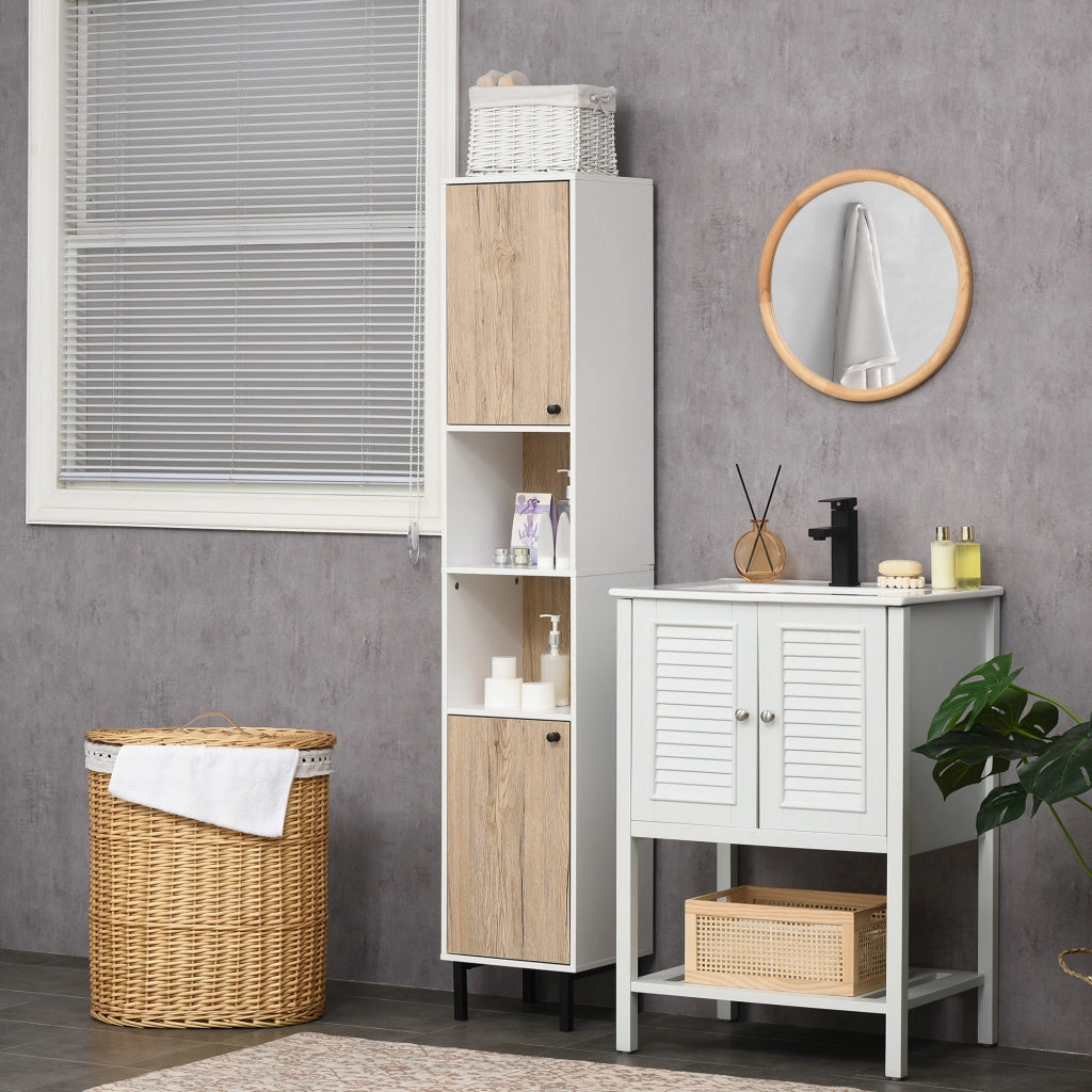Colonna Bagno con Ante e Ripiani ¨C Zephmum ¨C Bianco e Rovere 31,5x30x169 cm