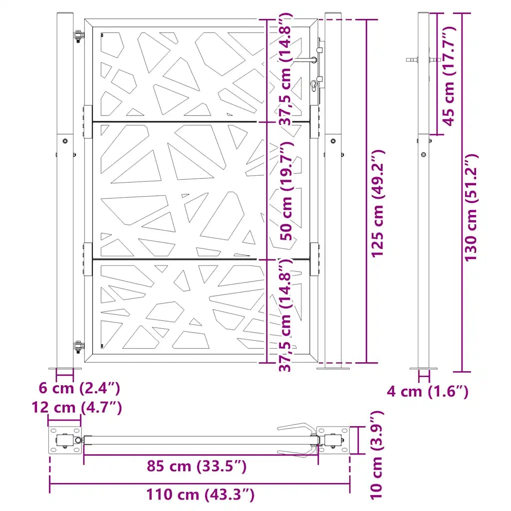 Cancello da giardino nero 100x125 cm in acciaio design leggero 4100950