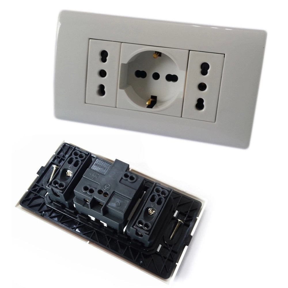 Trade Shop - Placca Placchetta 3 Posti Completa 2 Prese Bipasso 1 Presa Shuko Incasso 504 -
