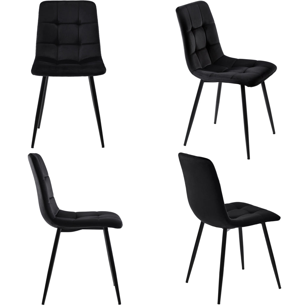 Tavolo da pranzo moderno con 4 sedie, piano in MDF e gambe in metallo, per cucina e soggiorno, nero, 120 × 70 cm