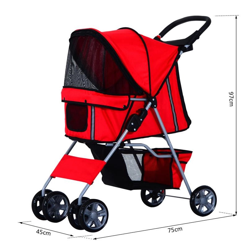 PASSEGGINO PER CANI PIEGHEVOLE, CARRELLO PER ANIMALI DOMESTICI, ROSSO, 75 X 45 X 97CM