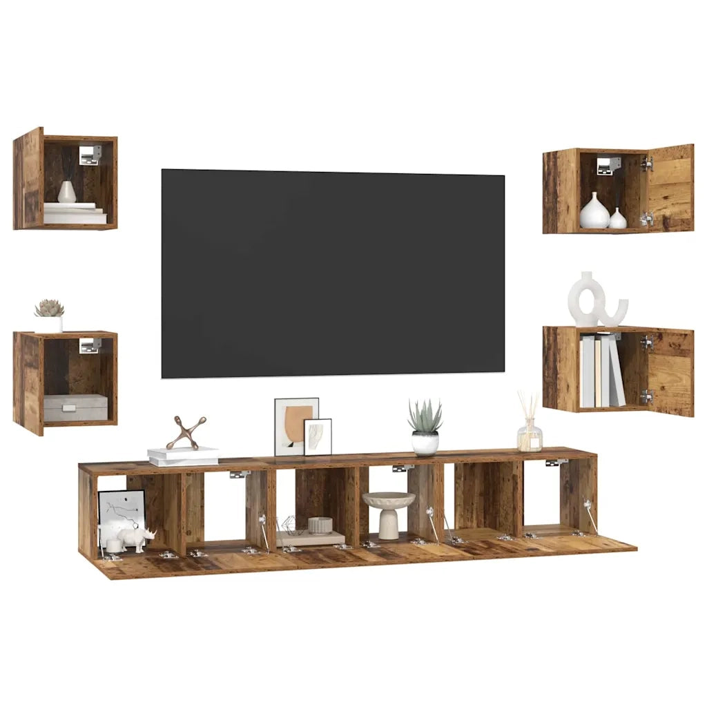 Set mobile TV 7 pz-Set di 7 Credenza per TV Legno vecchio Legno multistrato 353907
