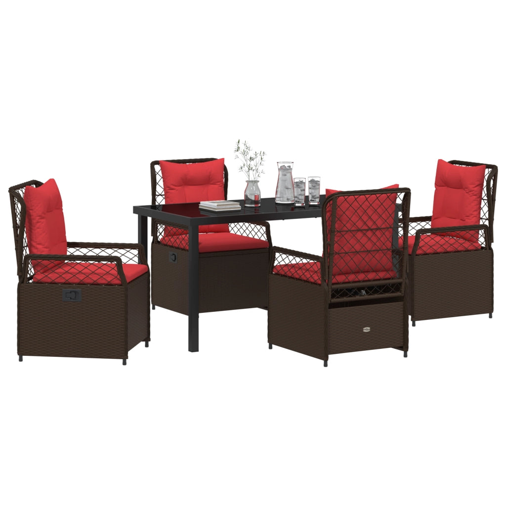 Set da Pranzo da Giardino 5 Pezzi in Rattan Poligonale Marrone