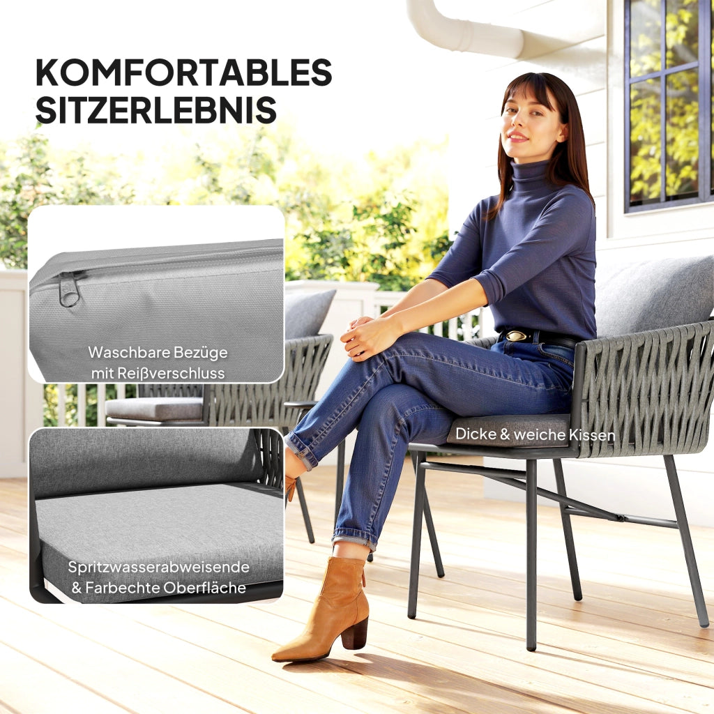 Set Giardino Polyrattan 3 Pezzi ¨C zephmum ¨C Grigio, 2 Sedie, Tavolino, 4 Cuscini