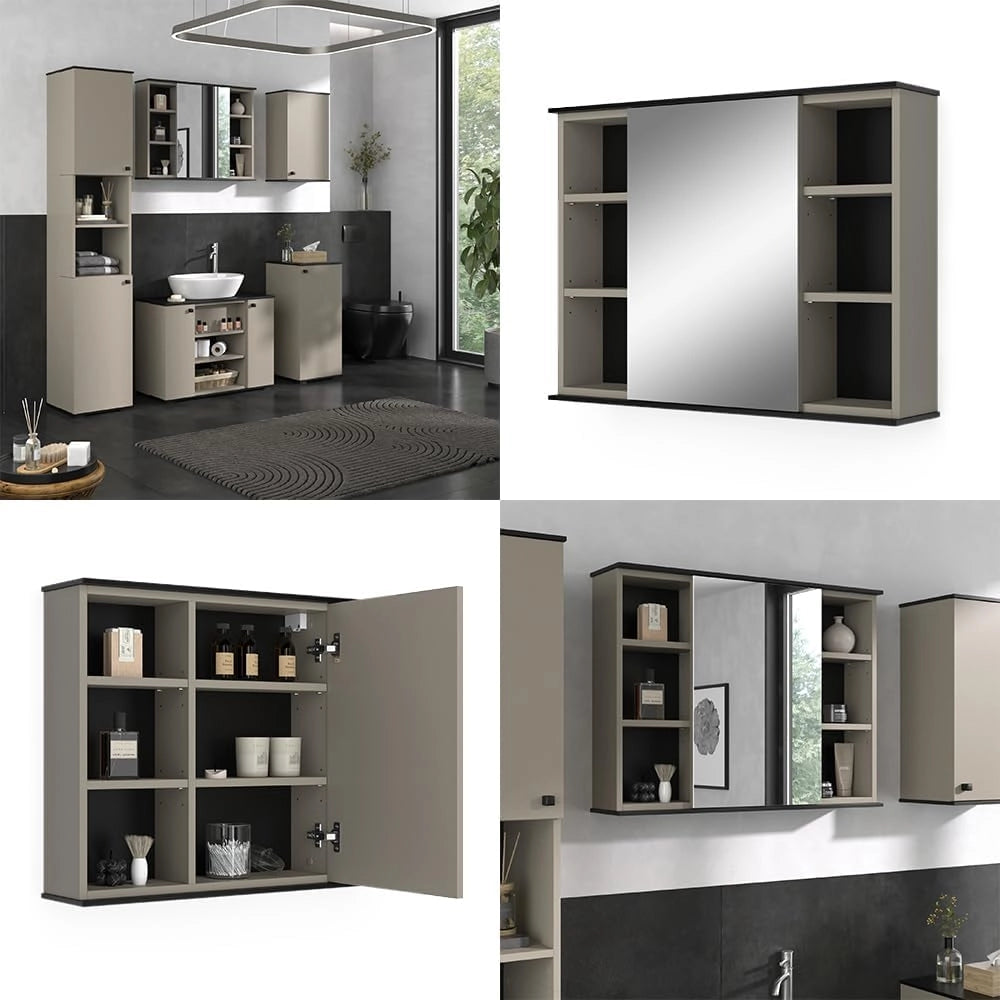 Specchio contenitore bagno Joli, Grigio, 80 x 60 cm con specchio