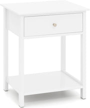 Comodino moderno, comodino con cassetto, ripiano aperto, grande superficie, in legno, gambe antiscivolo, stile chic salvaspazio per soggiorno, camera da letto, bianco