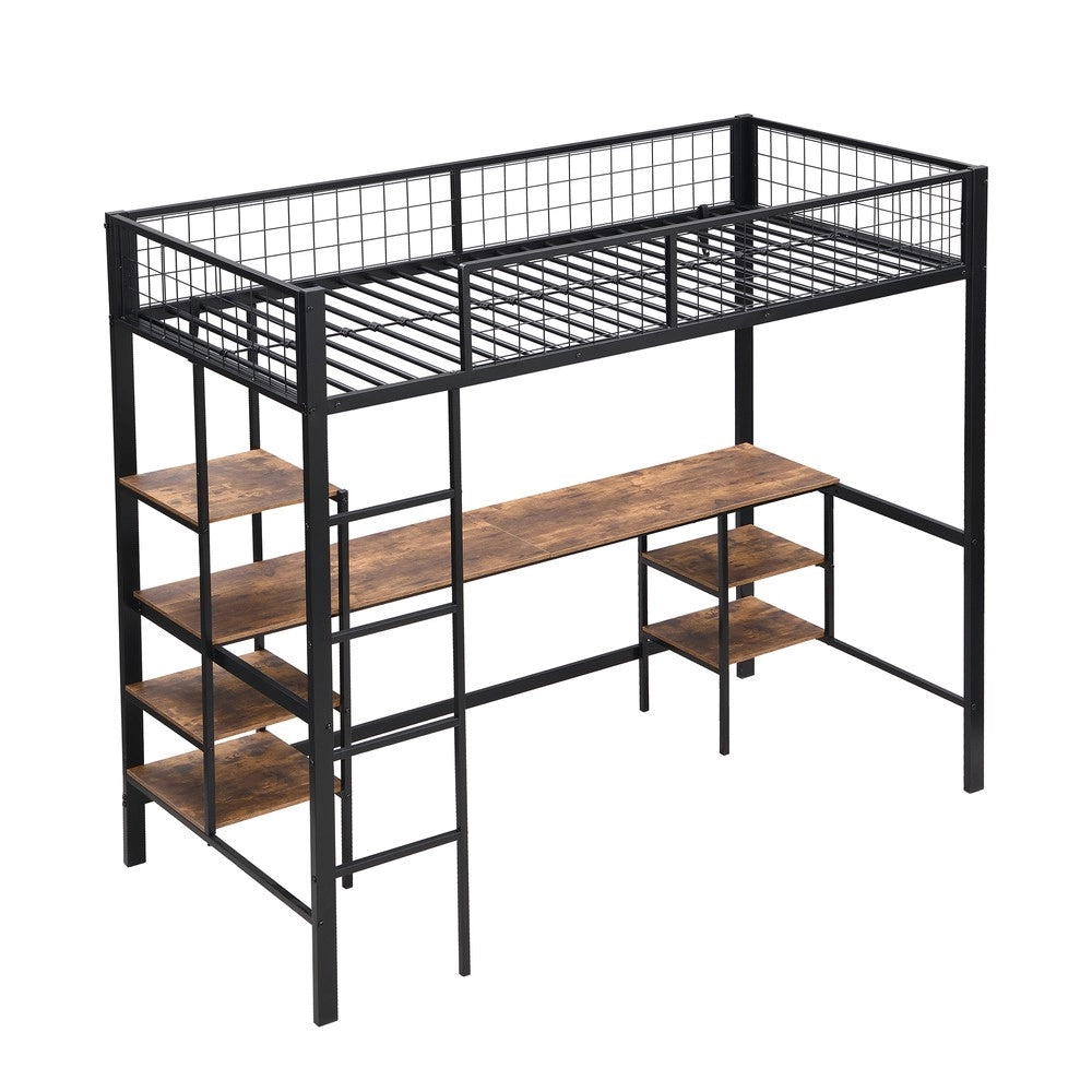 Letto a castello ¨C Minimal ¨C nero acciaio 90x200cm con tavolo e scaffale