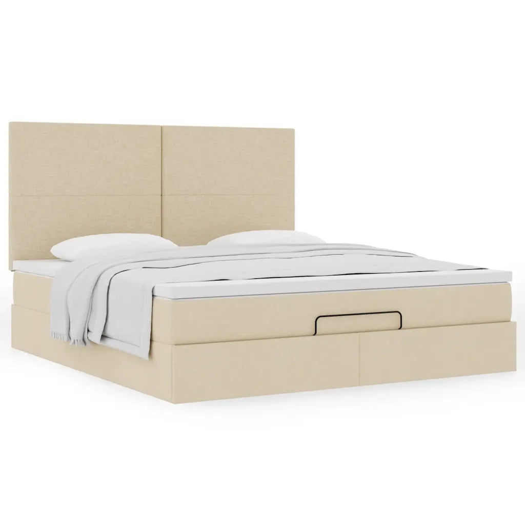 Struttura Letto Pouf con Materasso Crema 160x200 cm in Tessuto 3313090