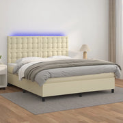 Giroletto a Molle con Materasso e LED Crema 160x200 cm 3135953