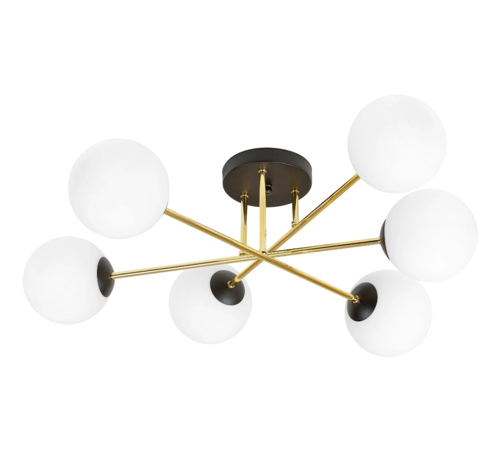 Lampadario Emibig MAGNUM 6 luci E14 oro vetro bianco