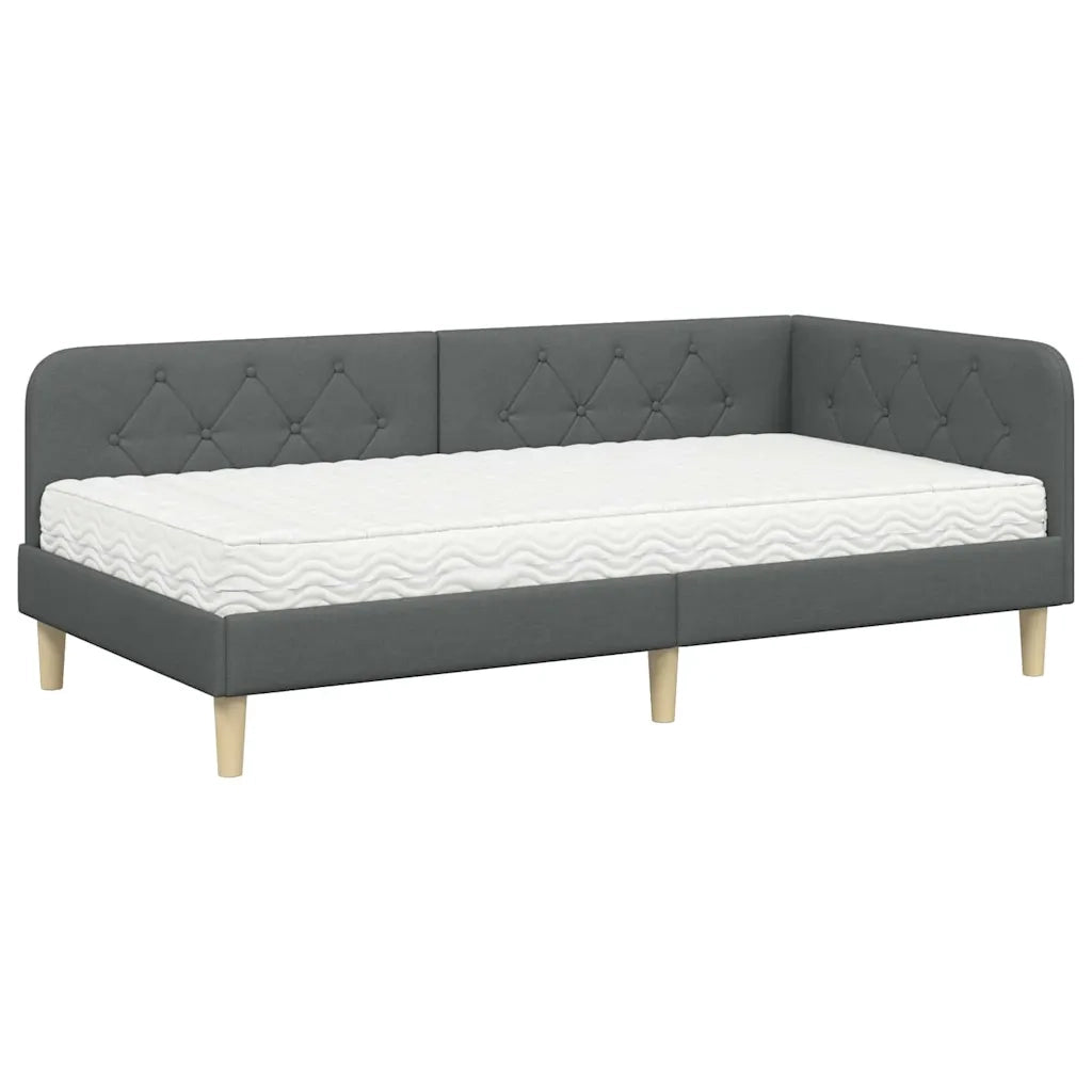 Cornice del letto ad angolo Grigio scuro 90 x 190 cm Tessuto