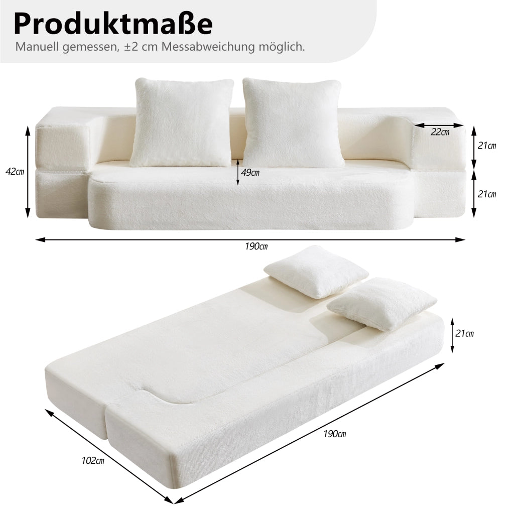 DIVANO LETTO 2 posti 31x31x110 cm Bianco crema in foam, senza montaggio