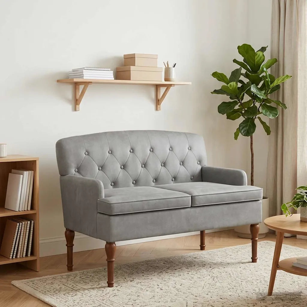 Loveseat con bottoni imbottiti Grigio Chiaro 111 x 65 x 79 cm 42041843