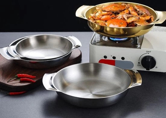 Padella universale in acciaio inossidabile da 16 cm con maniglie a mano - padella per paella spagnola, pentola, forno resistente