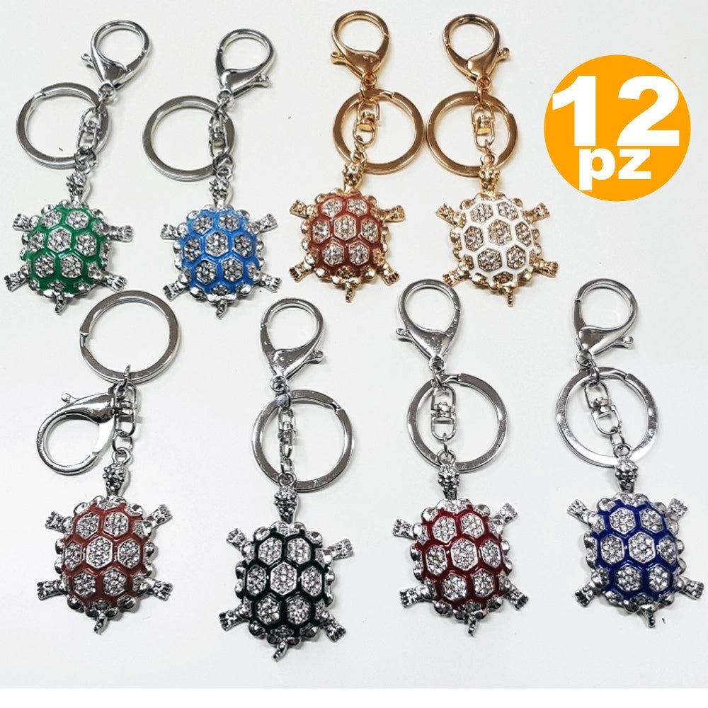 Trade Shop - Set 12 Bomboniere Tartaruga Colorata 18 Anni Compleanno Glitter Porta Chiavi -