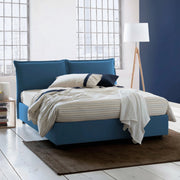 Letto matrimoniale Amy, Letto contenitore con rivestimento in tessuto, Made in Italy, Apertura frontale, con materasso cm 160x200 incluso, Blu