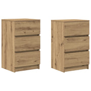 Set di 2 Comodini | Armadio da Notte | Mobiletto da notte con 3 Cassetti Rovere Artigianale 39x35x65 cm